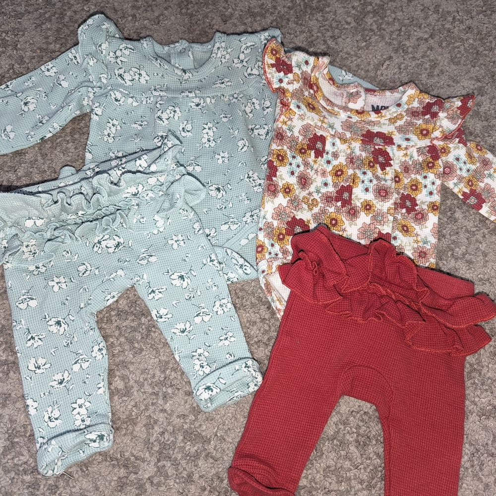 2 Baby Girl Floral and Ruffle Outfit Sets